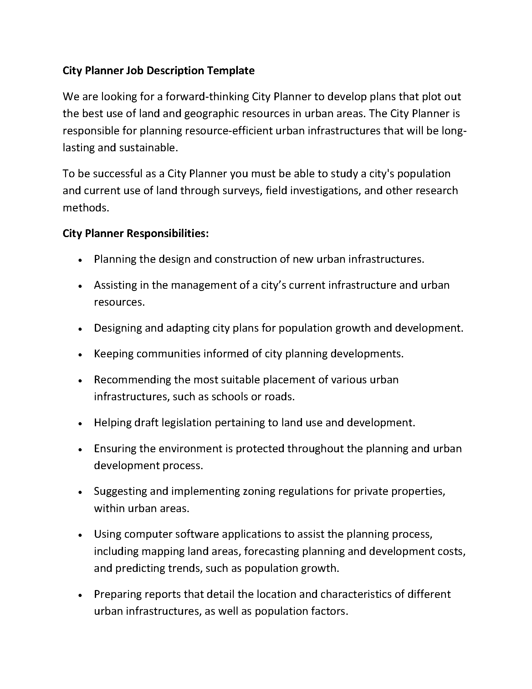 City Planner Job Description Template